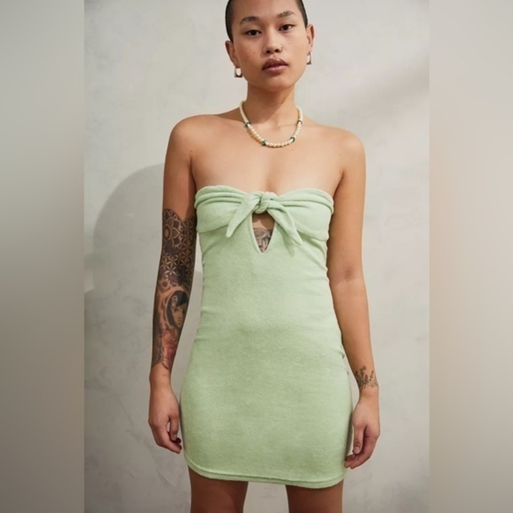 NWOT UO Dani Boob Tube Terry Mini Dress In Lime Green Size Large